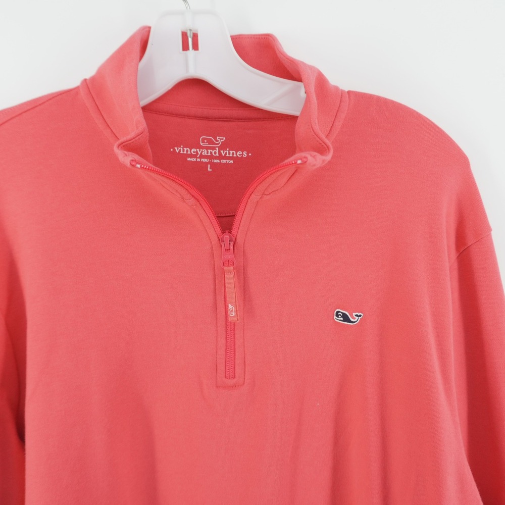 Vineyard Vines 1/4 Zip Pullover Men L Coral Pink Cotton Whale Logo Sweatshirt